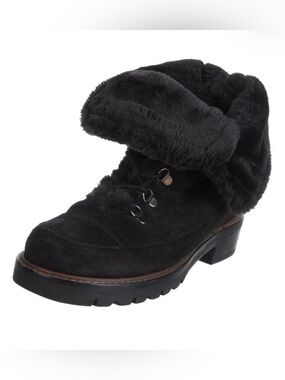 Stuart Weitzman Shoes | Black Suede Luge Bobsled Boots with Faux Fur Lining 7.5